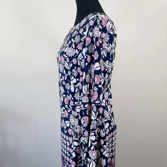 Eliza J Boat Neck Bell Sleeve Floral Navy Shift Dress - Picture 3 of 12